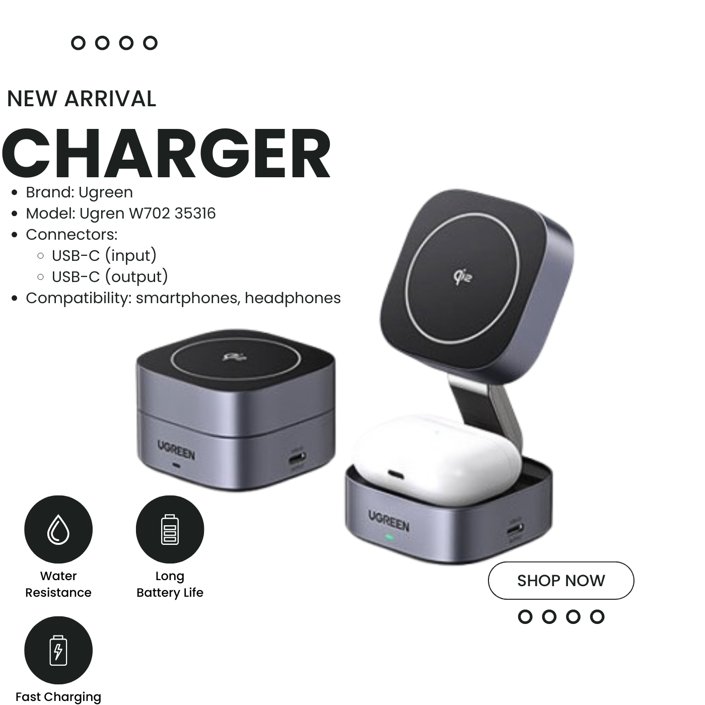 Magnetic Wireless Charger Ugreen W702 15W 2-in-1