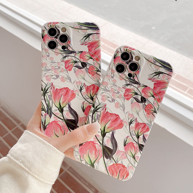 Big Flower Iphone12Pro Mobile Phone Case Suitable For Apple 11tpu Soft Shell Painted Beautiful Protective Cover